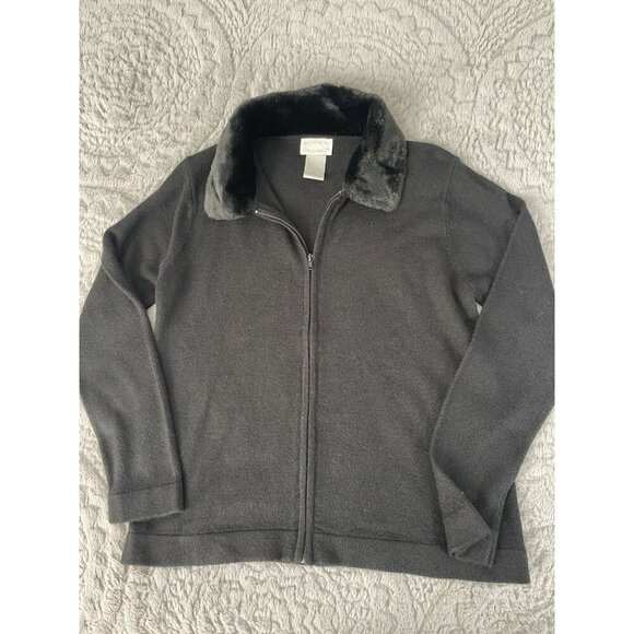 Designers Original * Full Zip Sweater Black Faux Fur Collar Women's Size Med - Picture 7 of 10